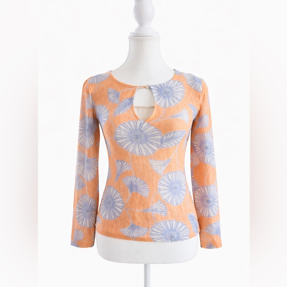 Sigrid Olsen Floral Keyhole Knit Top XS
